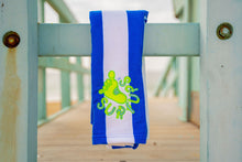 Load image into Gallery viewer, Blue striped cabana beach towel
